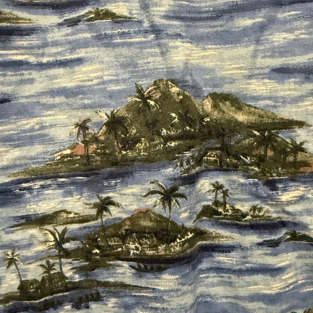 LL Bean Vtg Hawaiian Shirt Mens XLT blue button up graphic ocean beach tropical